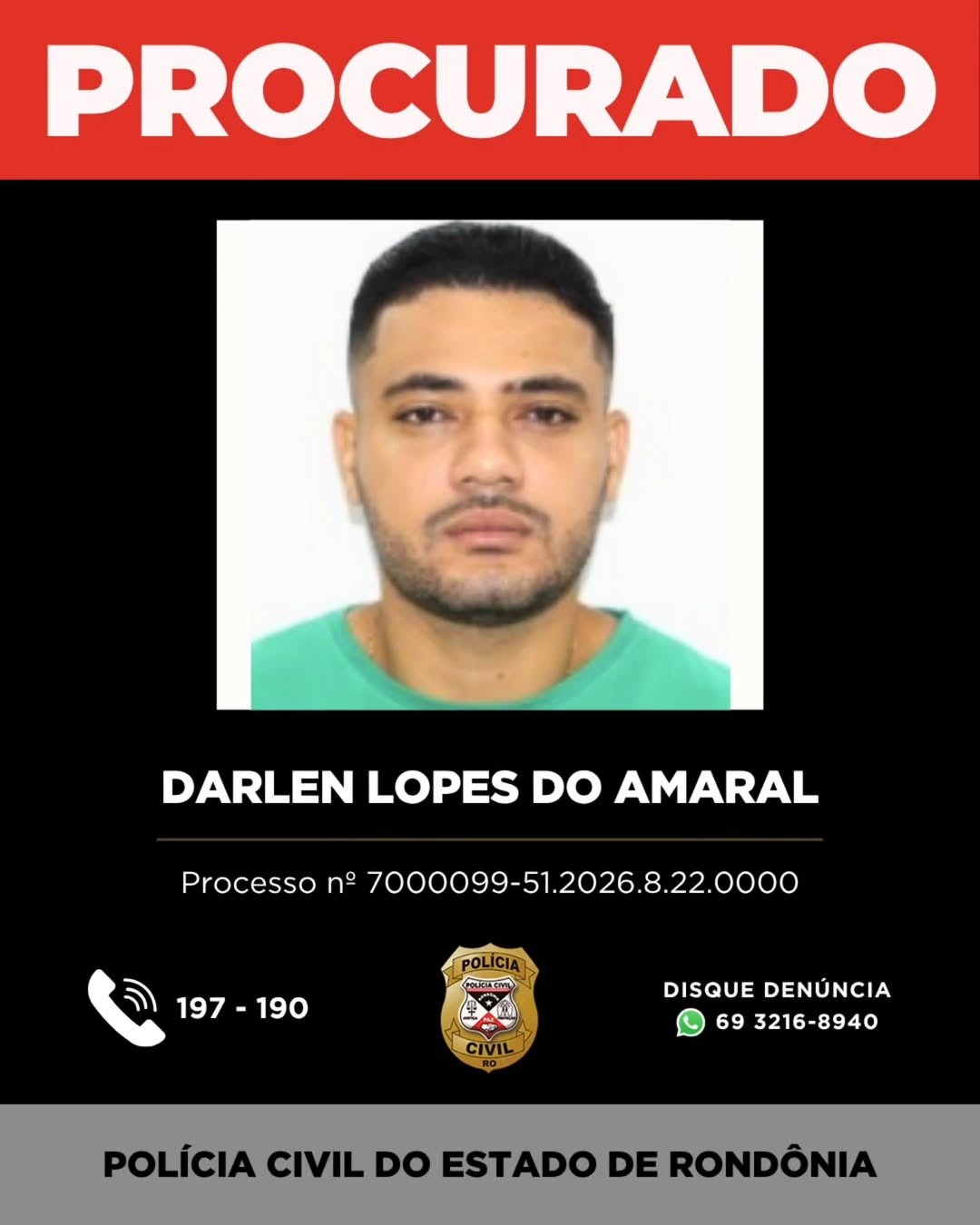 Darlen Lopes do Amara — Foto: Reprodução/Polícia Civil de Rondônia (PC-RO)
