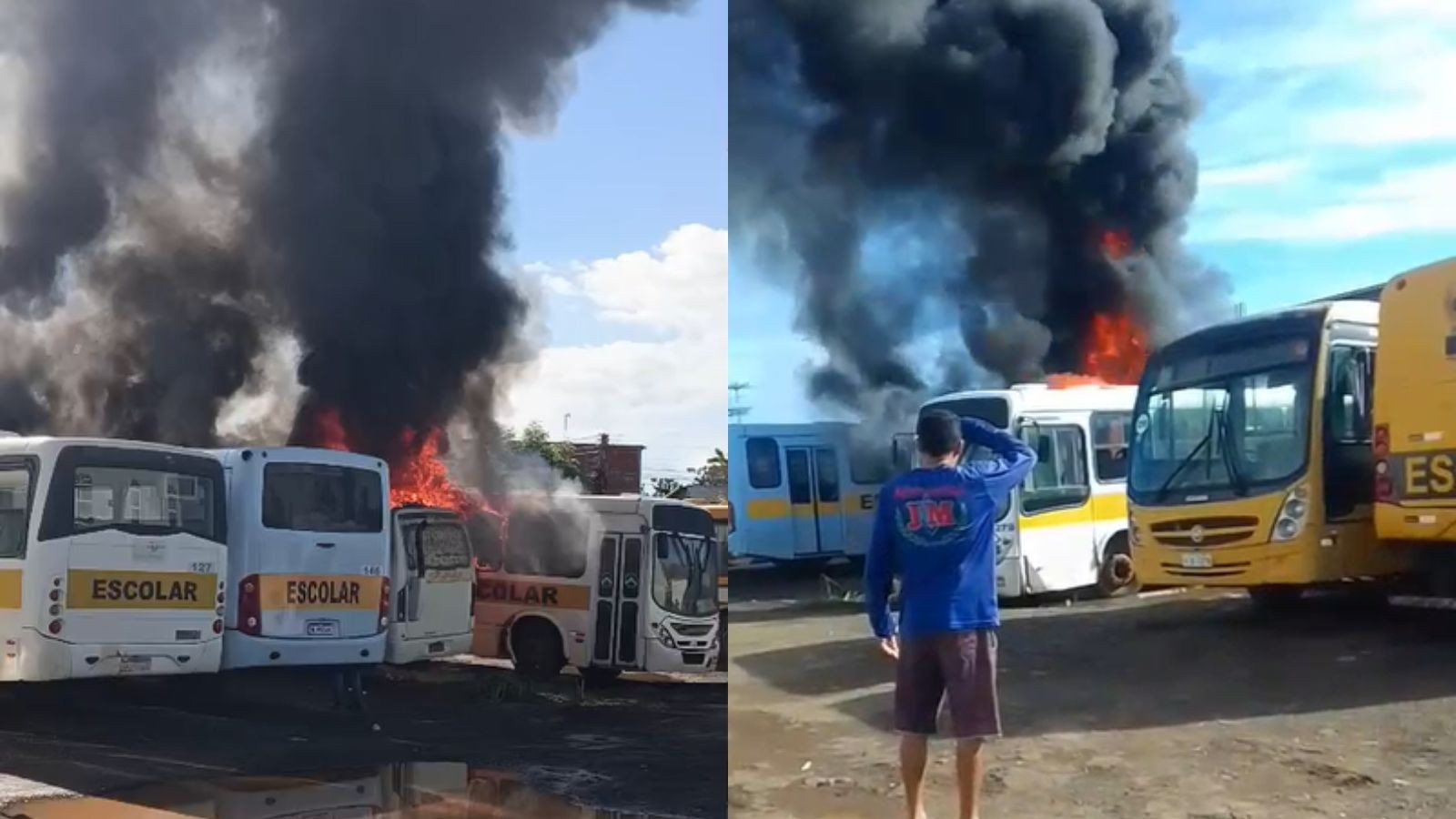 Vídeo: Incêndio atinge ônibus escolares ao lado de posto de combustíveis em Picos