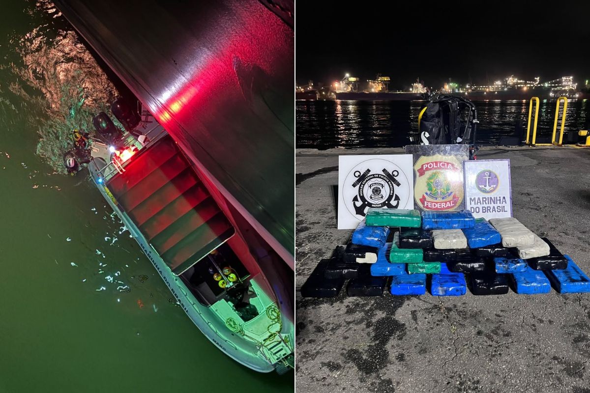 Mergulhadores apreendem 33 kg de cocaína em casco de navio no Porto de Santos 
