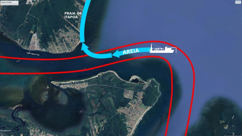 Mapa mostra como será a obra de drenagem de canal e alargamento de praia em SC — Foto: Governo de SC/Dvulgação