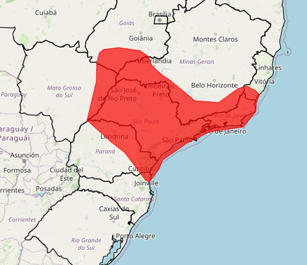 Aviso vermelho do Inmet de grande perigo para onda de calor. — Foto: Inmet/Reprodução