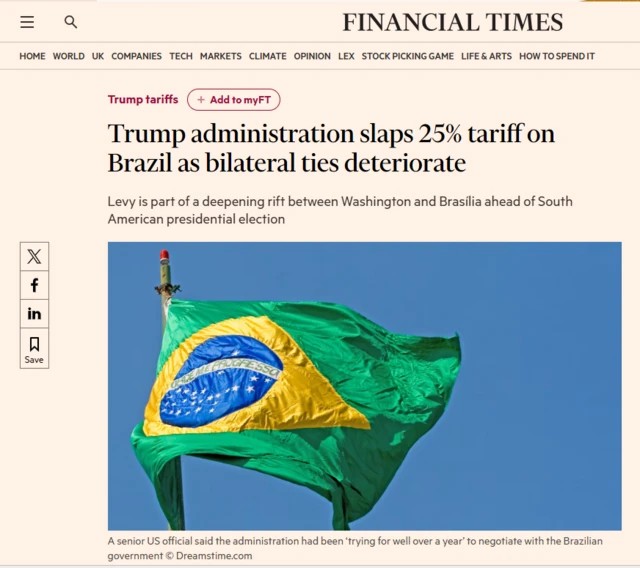 'Relação se deteriorou a meses das eleições': veja como imprensa mundial repercutiu tarifaço de Trump contra o Brasil