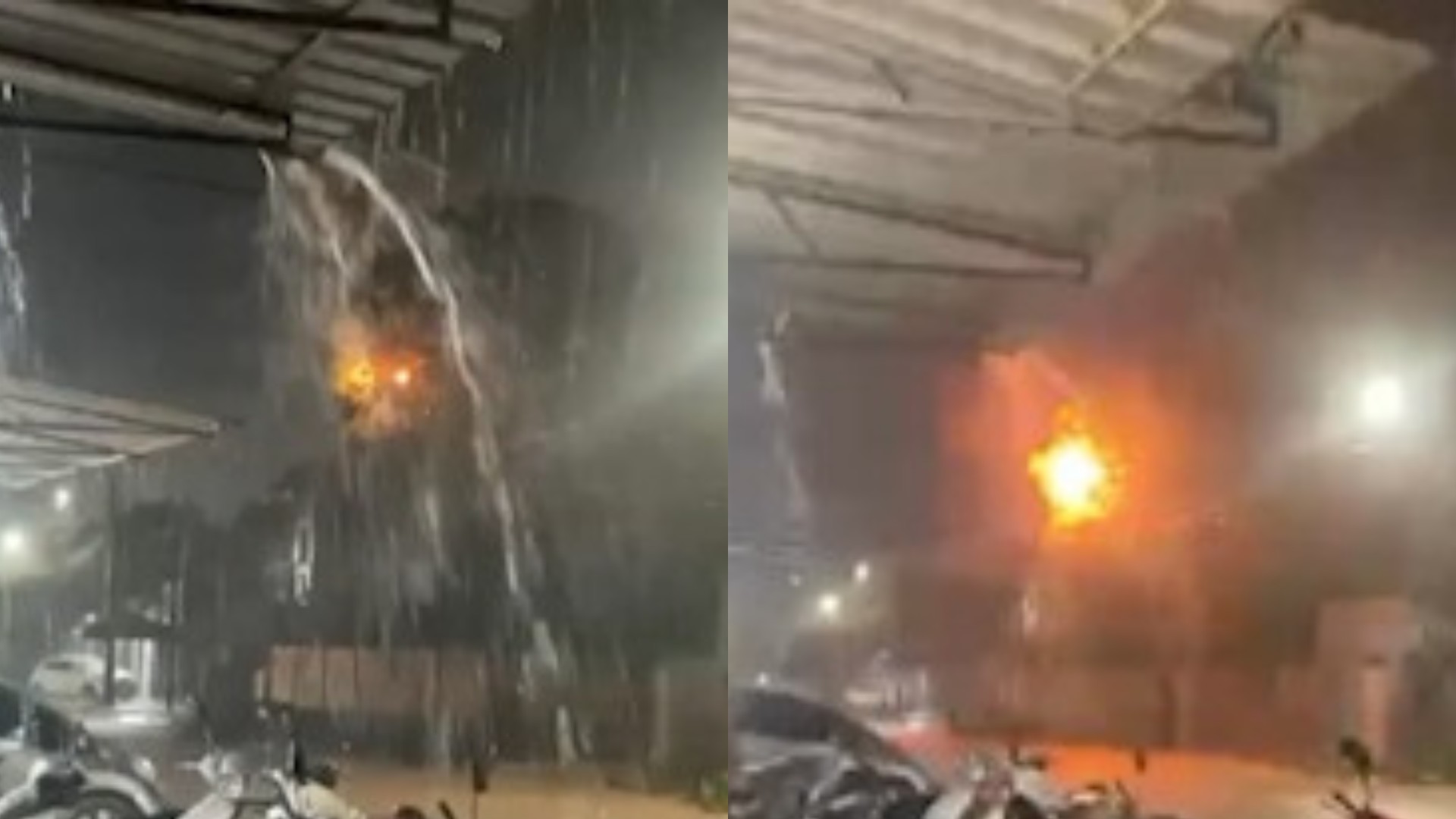 Raio atinge árvore e provoca fogo durante forte chuva no Pará; VÍDEO