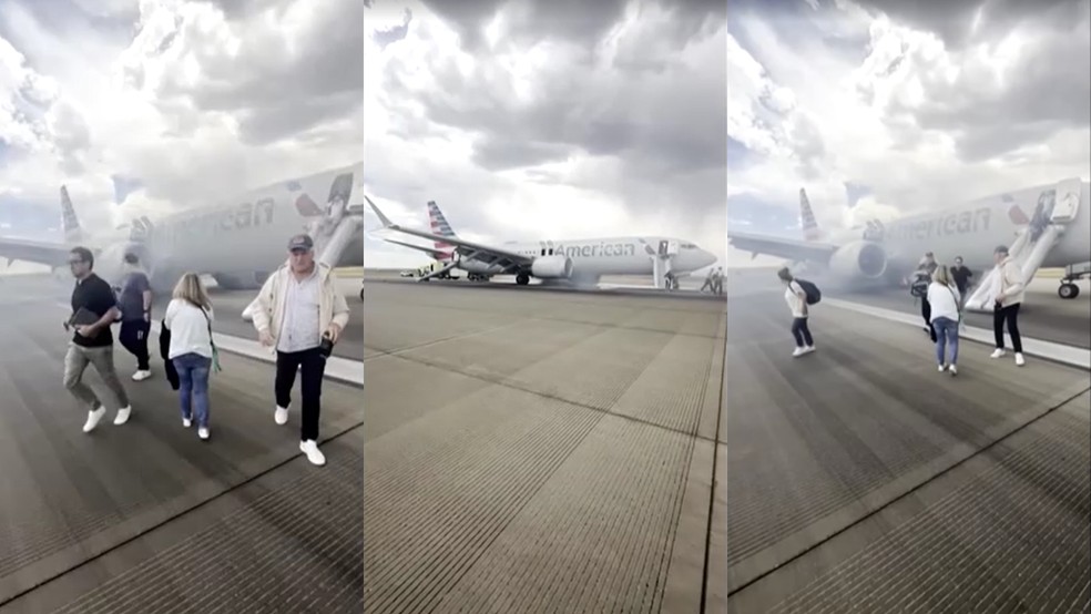 Passageiros são evacuados de avião nos EUA após problemas na decolagem — Foto: Reprodução/Reuters