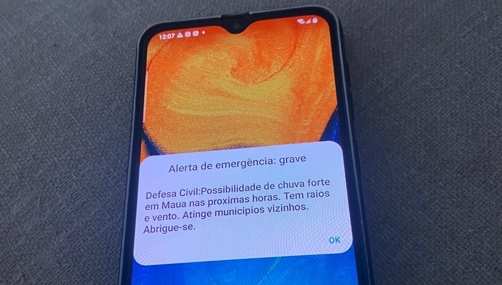 Alerta enviado pela Defesa Civil aos moradores de Mauá, no ABCD Paulista. — Foto: Acervo pessoal