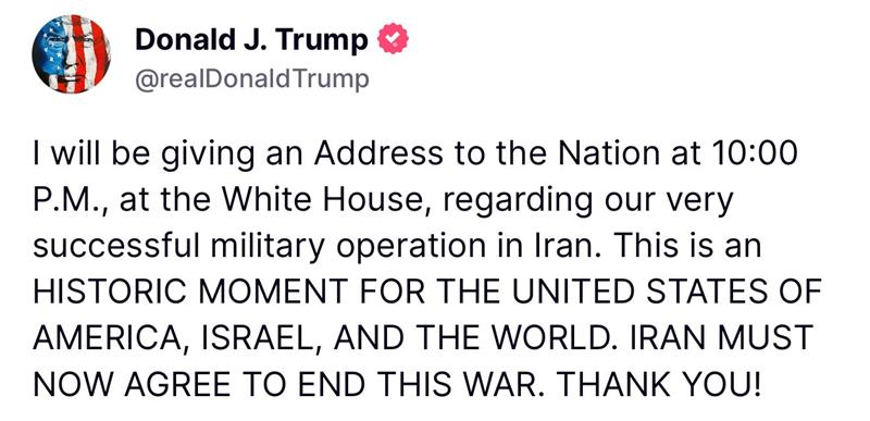 'Fordow se foi', diz Trump após anunciar ataque contra instalações nucleares do Irã