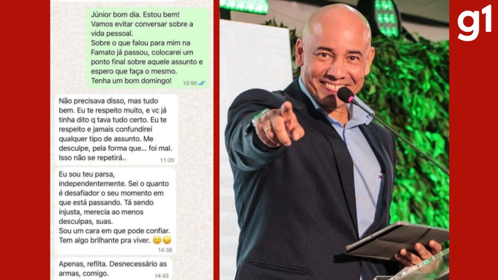 O secretário teria passado a enviar mensagens pessoais, fazer comentários sobre a aparência da vítima e abordar temas íntimos, o que a deixou constrangida. — Foto: Reprodução