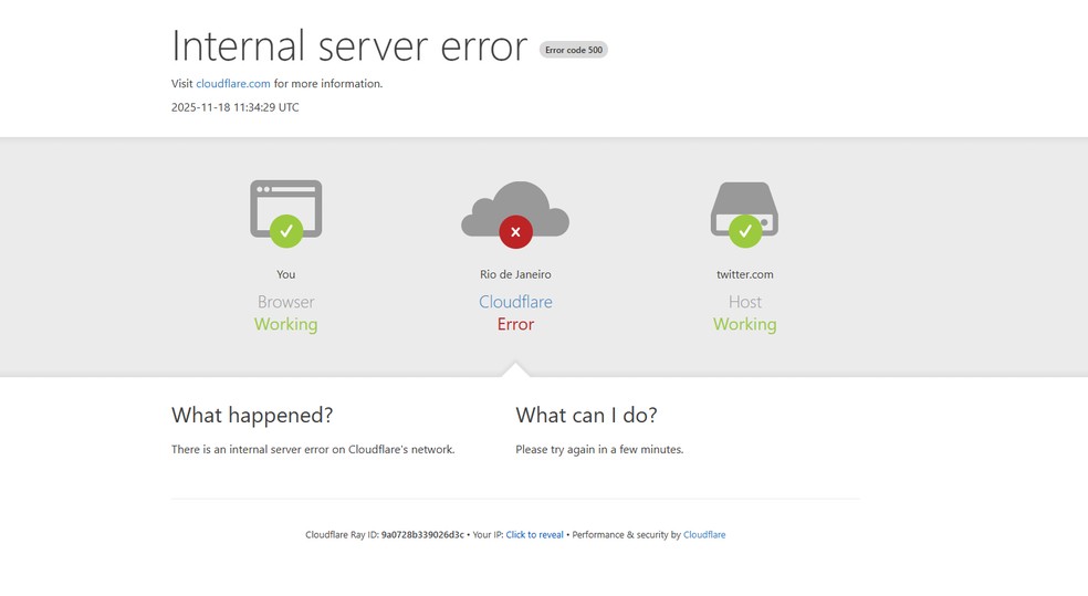 X, ChatGPT e Cloudflare têm instabilidade na manhã desta terça