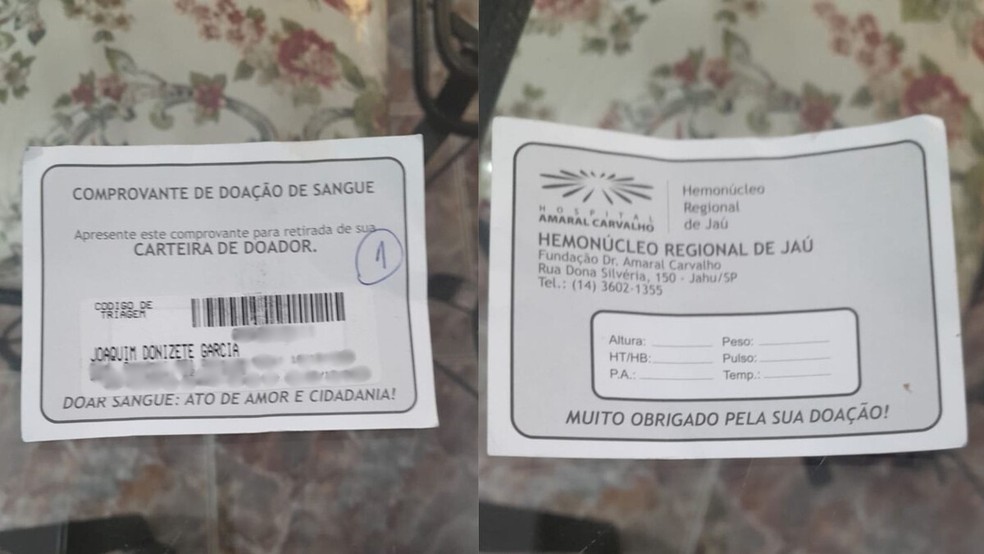 Joaquim Garcia é doador de sangue em Jaú — Foto: Arquivo pessoal