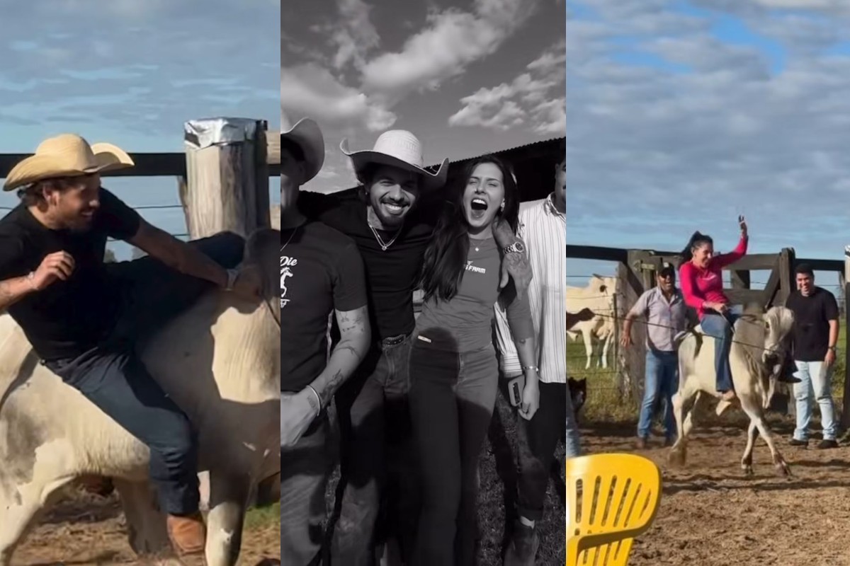 'Rodeio da Boiadeira': Ana Castela, Zé Felipe e amigos se arriscam em touro