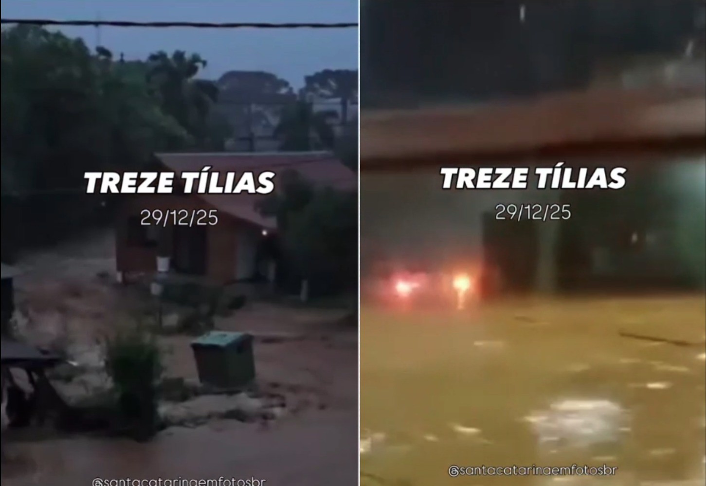 Chuva transforma ruas em 'rios' e provoca estragos em cidade de SC; VÍDEO