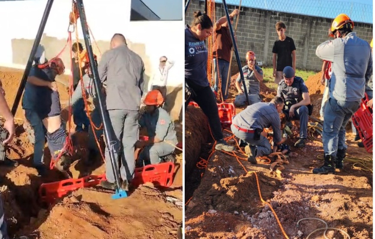 VÍDEO: menino de 2 anos é resgatado após cair em buraco de 3 metros em obra no interior de SP