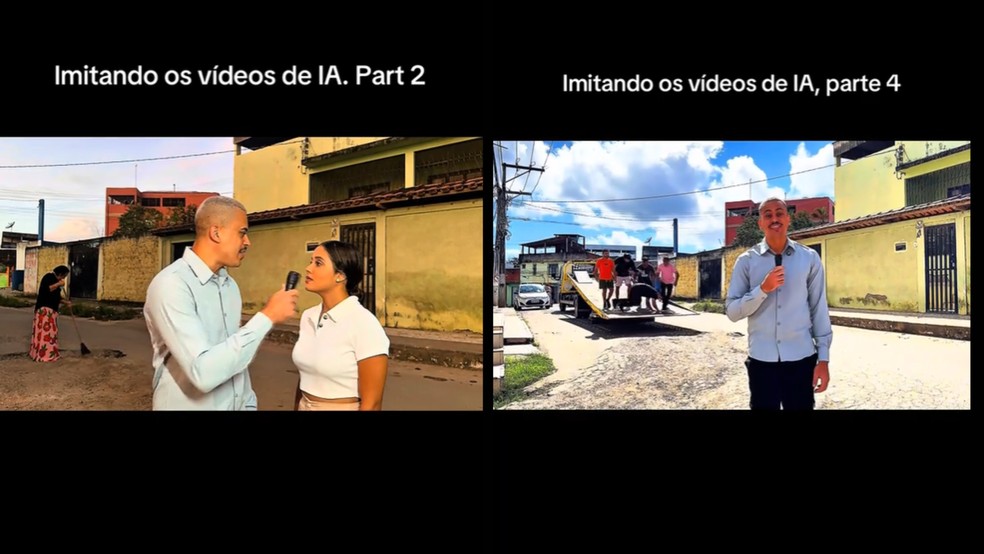 Vídeos que viralizaram do humorista Will Forlan imitando IA. — Foto: Reprodução/TikTok