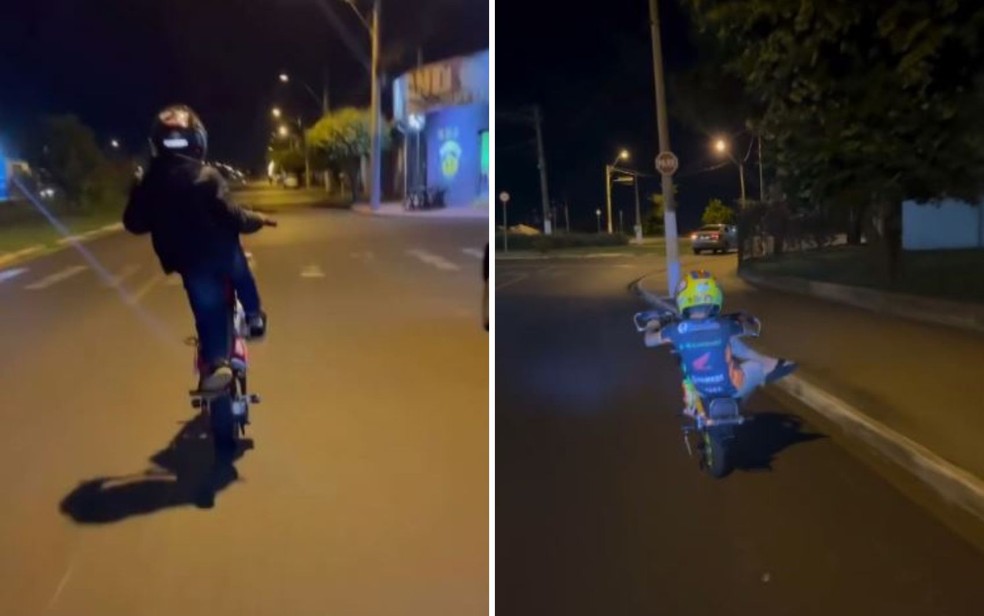 Perfil divulga vídeos de menino de 7 anos fazendo manobras de moto em Sertãozinho, SP — Foto: Reprodução/ Redes sociais