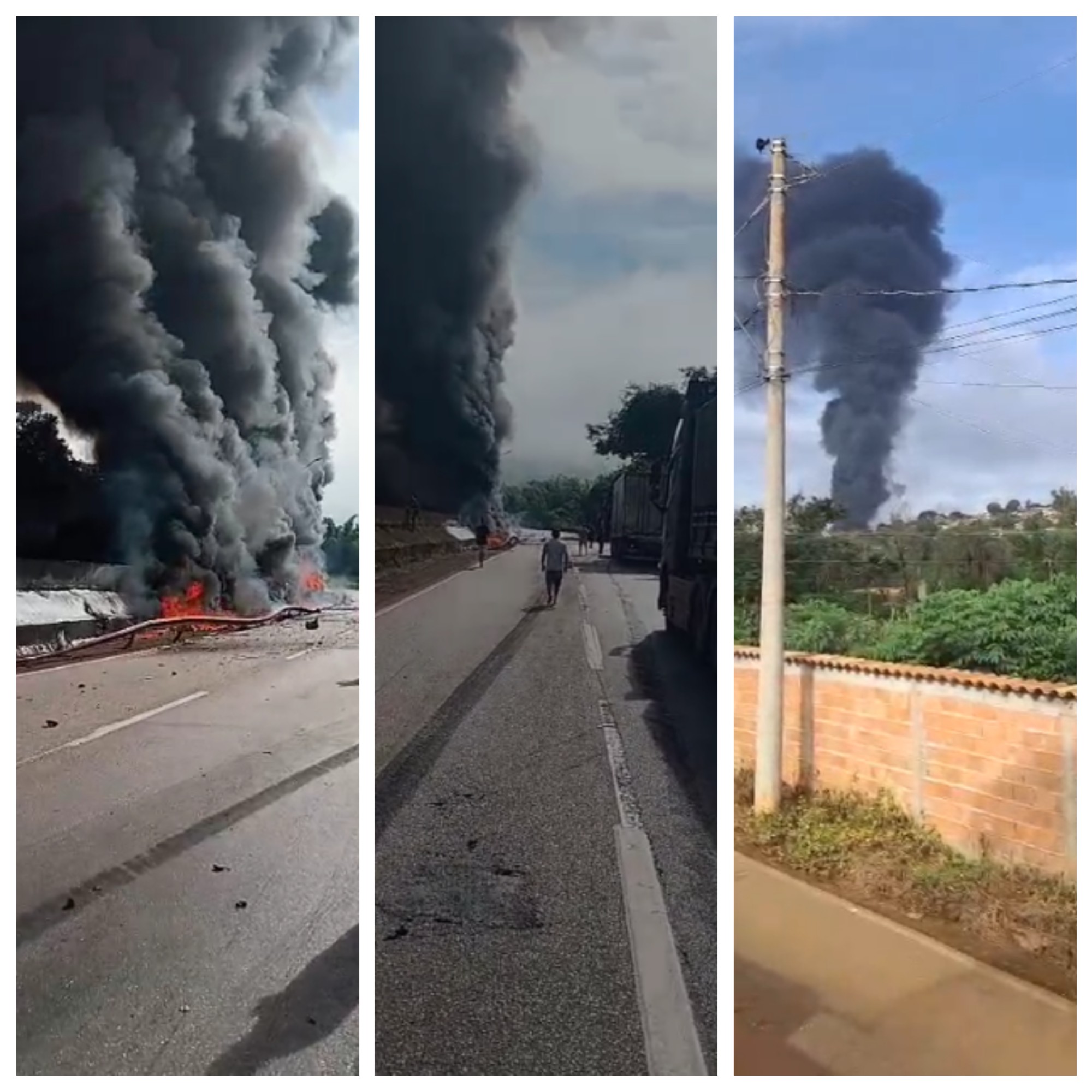 Carretas se envolvem em acidente em Itaguara, pegam fogo e uma pessoa morre; VÍDEO