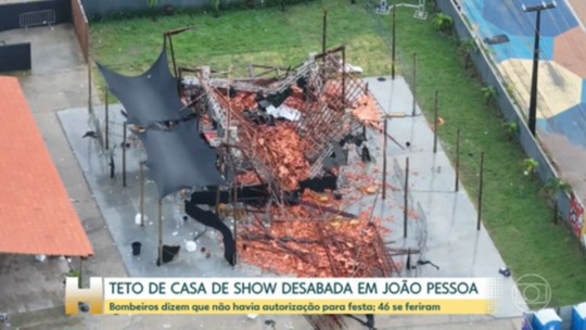 Teto de casa de shows desaba em João Pessoa - Programa: Jornal Hoje 