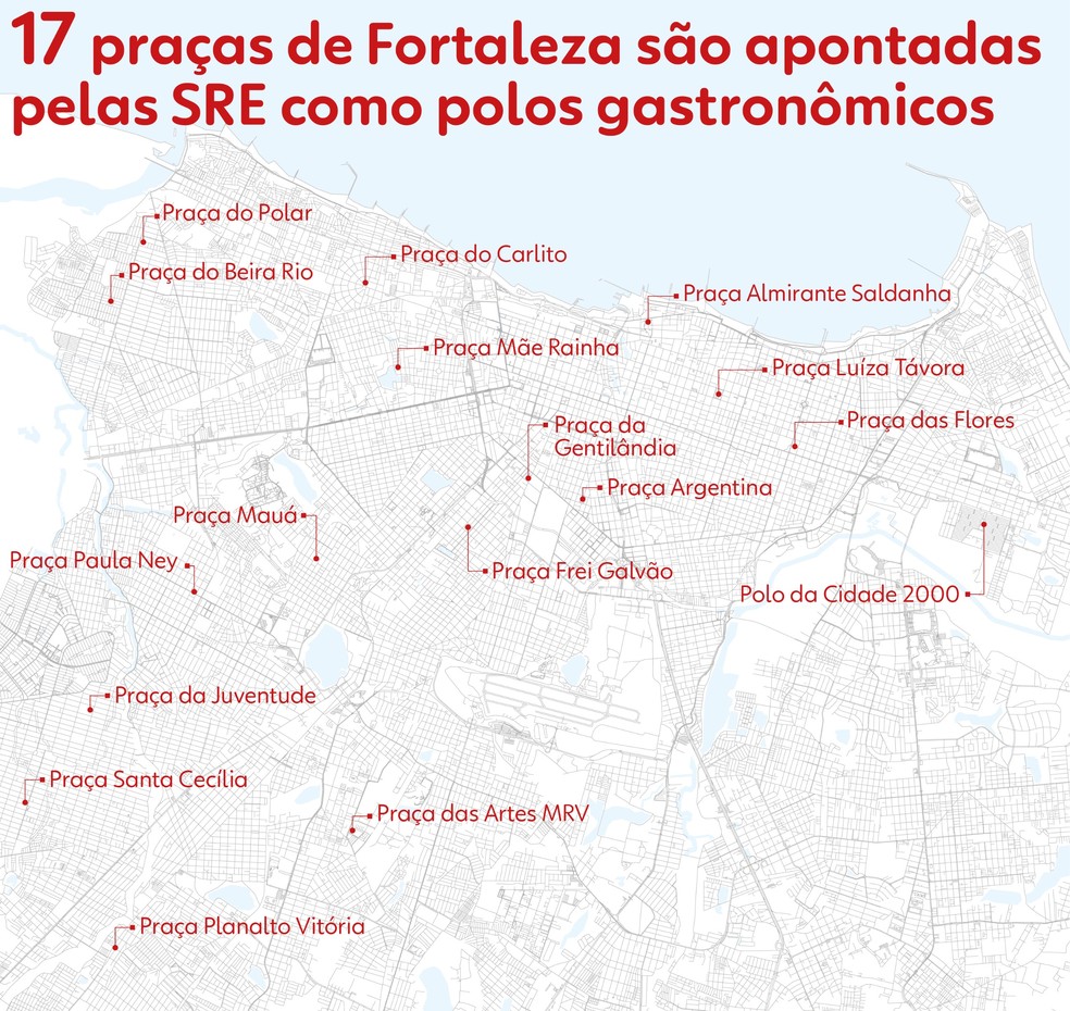 Veja quais praças são consideradas polos gastronômicos. — Foto: Louise Dutra/SVM