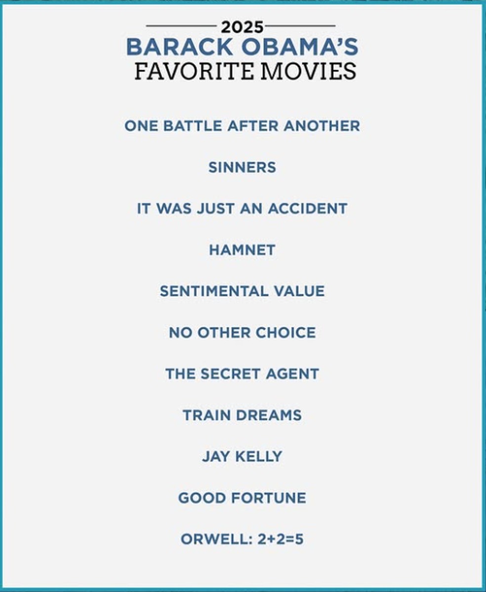 Lista de filmes preferidos de Barack Obama em 2025 — Foto: Reprodução/Instagram
