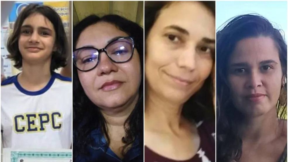 Selena Sagrillo, Maria da Penha Banhos, Cybelle Bezerra e Flavia Amos, vítimas do ataque a escolas em Aracruz, Espírito Santo — Foto: Reprodução/TV Gazeta