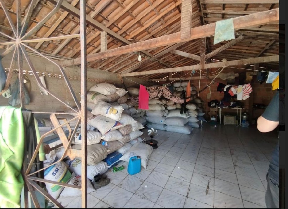 Trabalhadores da colheita do caju dormiam em um galpão sem condições de higiene e segurança em Beberibe — Foto: Secretaria de Inspeção do Trabalho/Divulgação