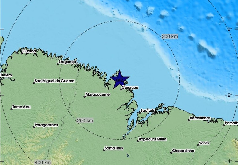 EMSC registrou tremor em Cururupu (MA) — Foto: EMSC/Reprodução
