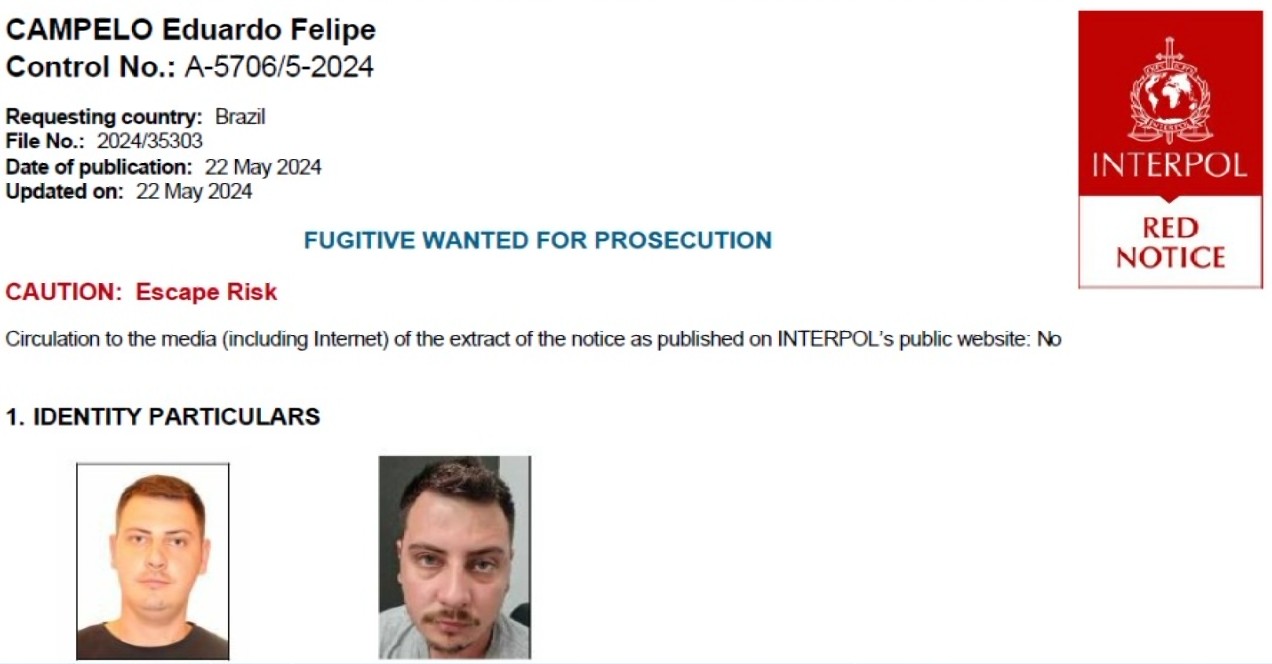 Interpol divulga foto de influencer do Paraná foragido em Dubai