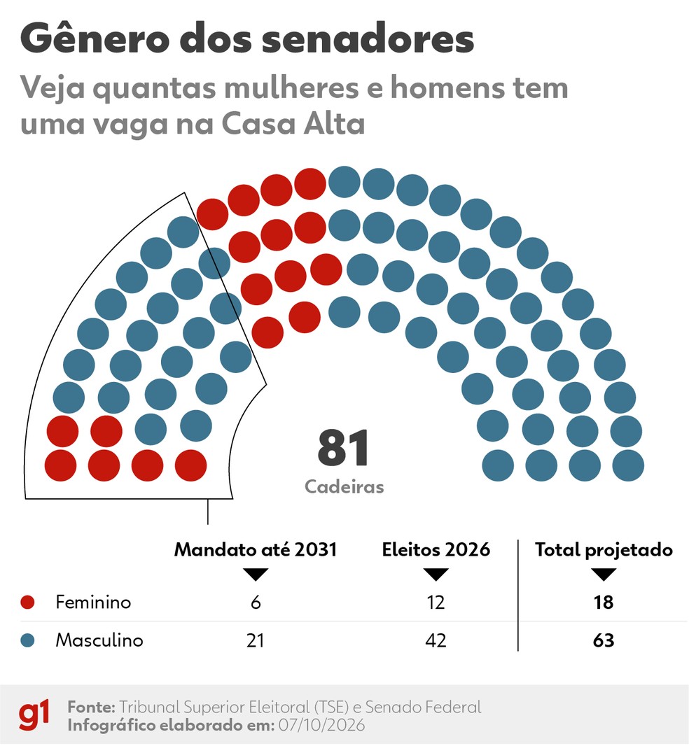 Gráfico - Composição do Senado por gênero. — Foto: Arte/g1