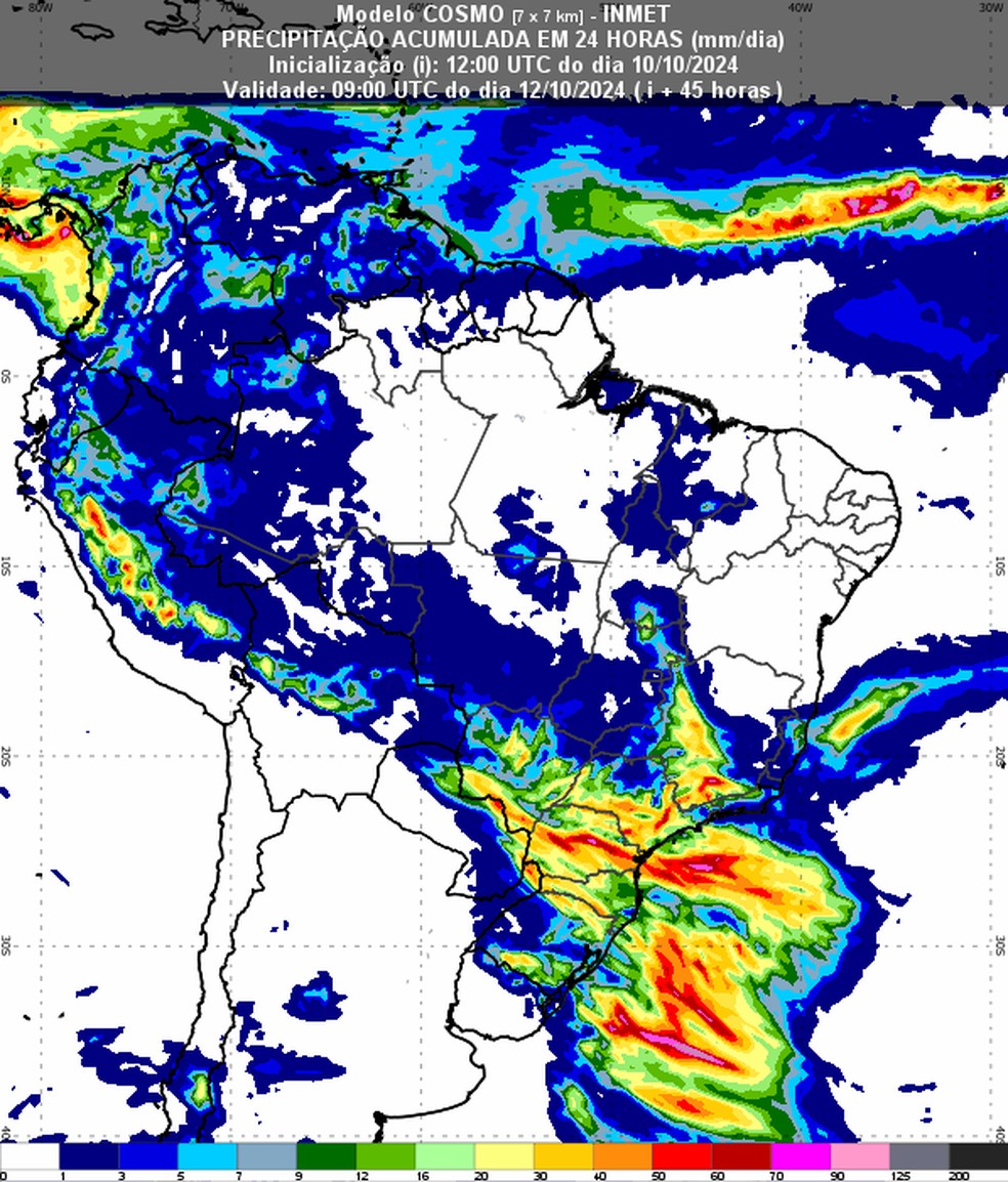 Sul, Sudeste e Centro-Oeste tem previsão de chuva para o fim de semana. — Foto: Inmet