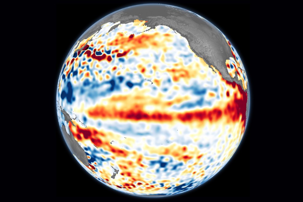 Nasa capta imagem do El Niño - fenômeno meteorológico eleva as temperaturas — Foto: Sentinel-6 Michael Freilich / Nasa