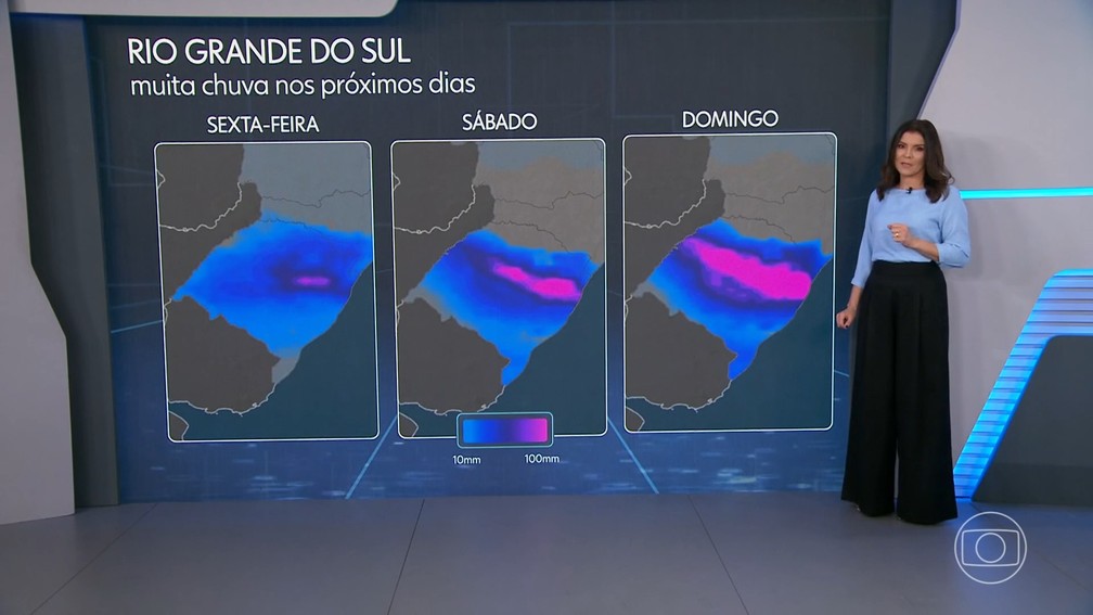 Meteorologistas acreditam que as partes em rosa podem ser as mais atingidas pelas chuvas &mdash; Foto: Jornal Nacional/Reprodu&ccedil;&atilde;o