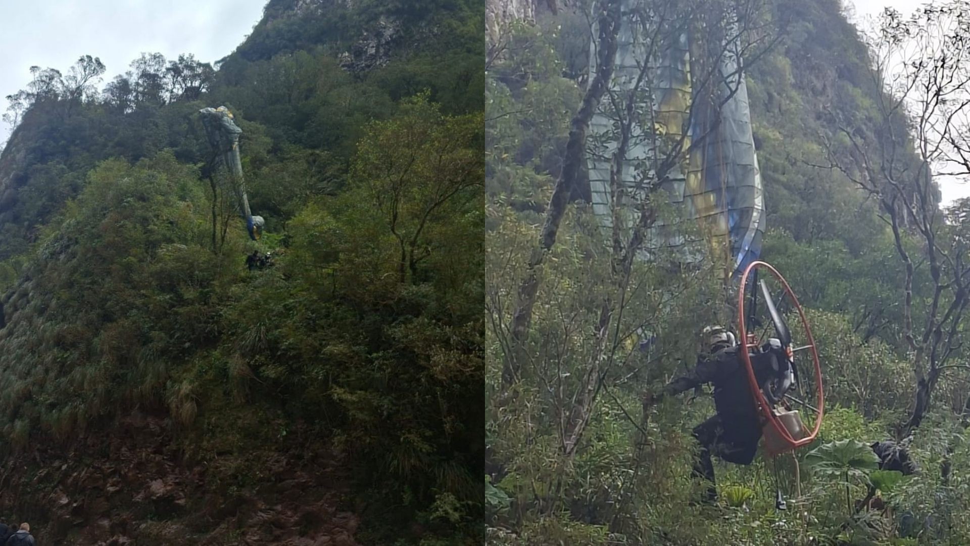 Piloto de paramotor fica preso em árvore ao tentar passar por fenda na Serra do Corvo Branco; VÍDEO