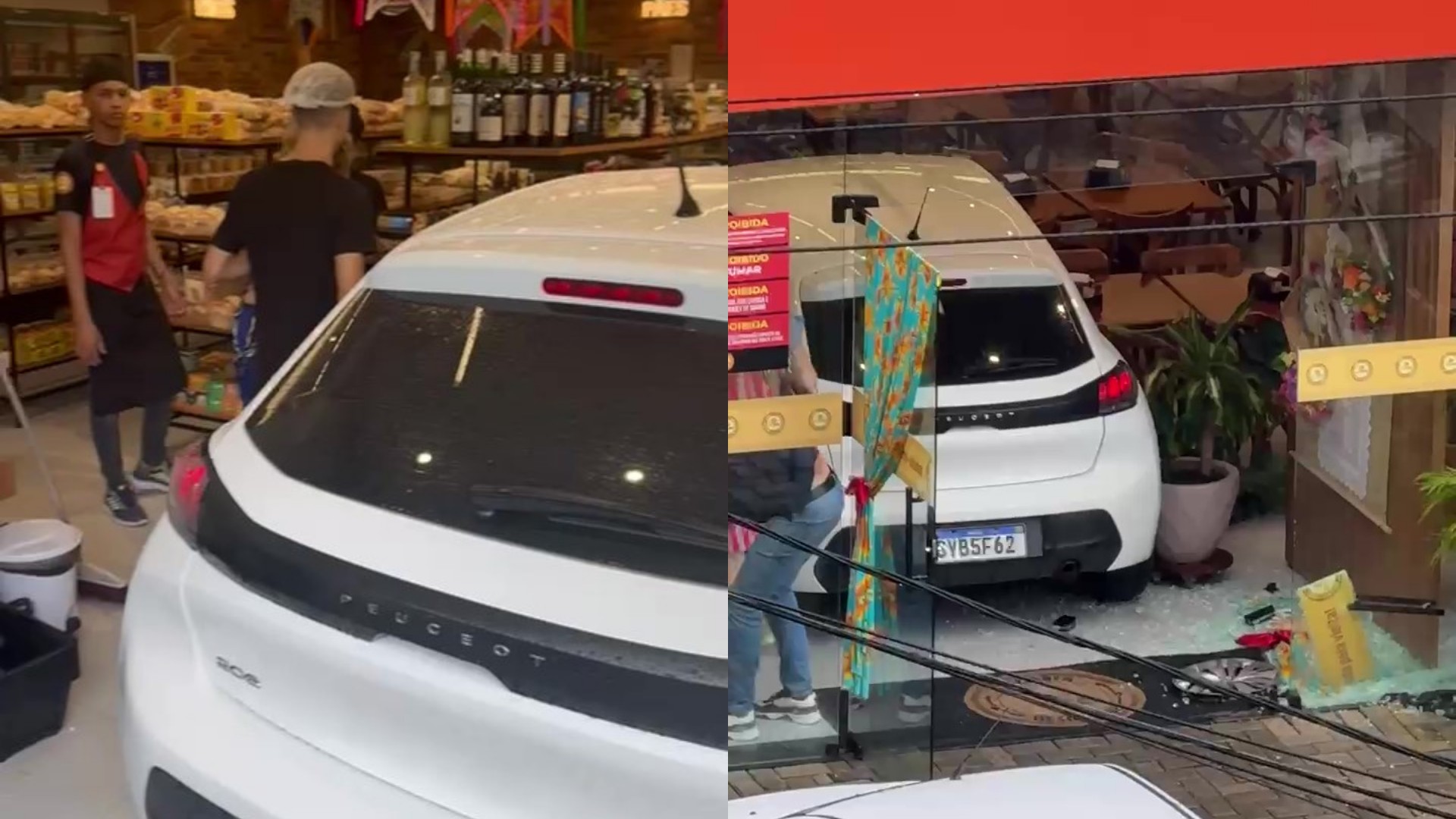 Carro invade padaria após idosa tentar ligar ar-condicionado para cachorro que estava dentro de veículo