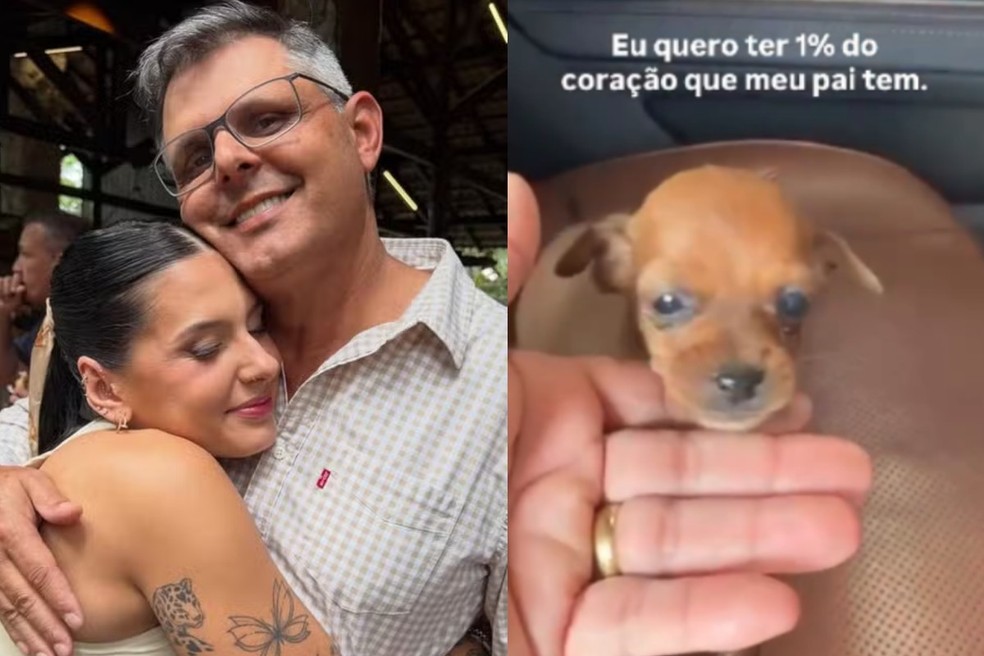 Pai de Ana Castela resgata cachorrinho. — Foto: Reprodução