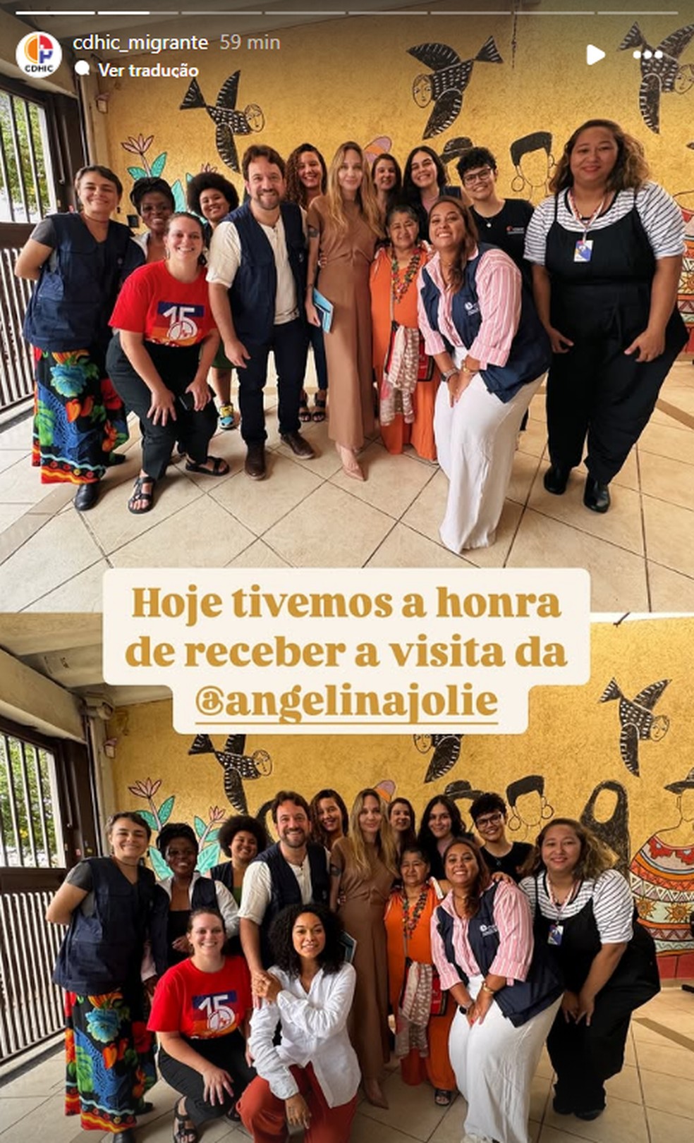 Angelina Jolie visitou ONG de imigrantes e refugiados na Zona Leste de SP — Foto: Reprodução/Instagram Centro de Direitos Humanos e Cidadania do Imigrante
