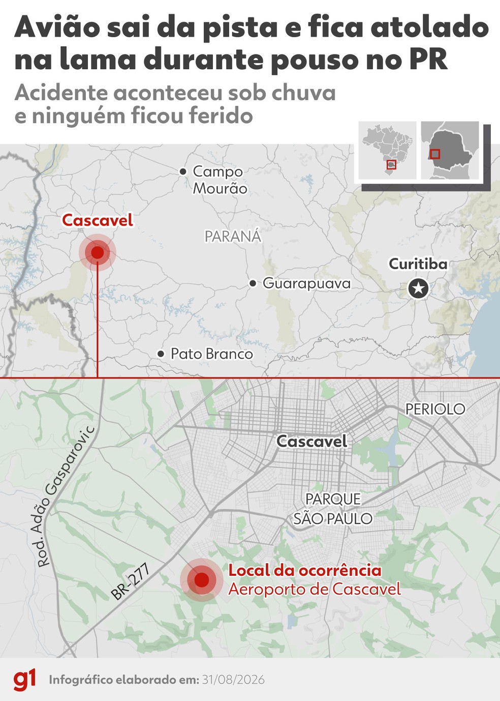 Infográfico: avião sai da pista durante pouso — Foto: Arte/ g1
