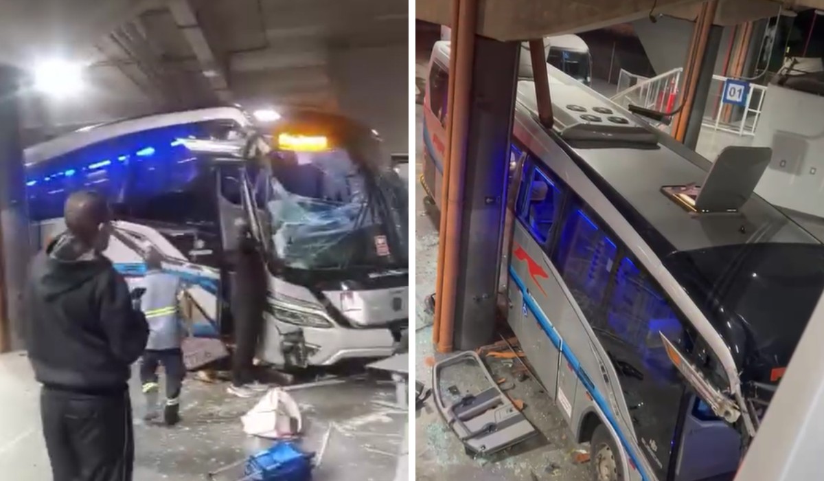 Duas pessoas ficam feridas após ônibus invadir área de passageiros na rodoviária de Campinas