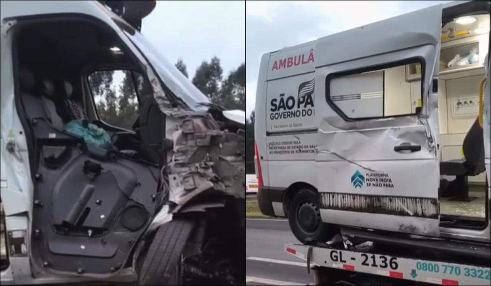 Ambulância de Adamantina bate em caminhão durante viagem para consulta médica em São Paulo — Foto: Hora da Notícia/Imagem Cedida