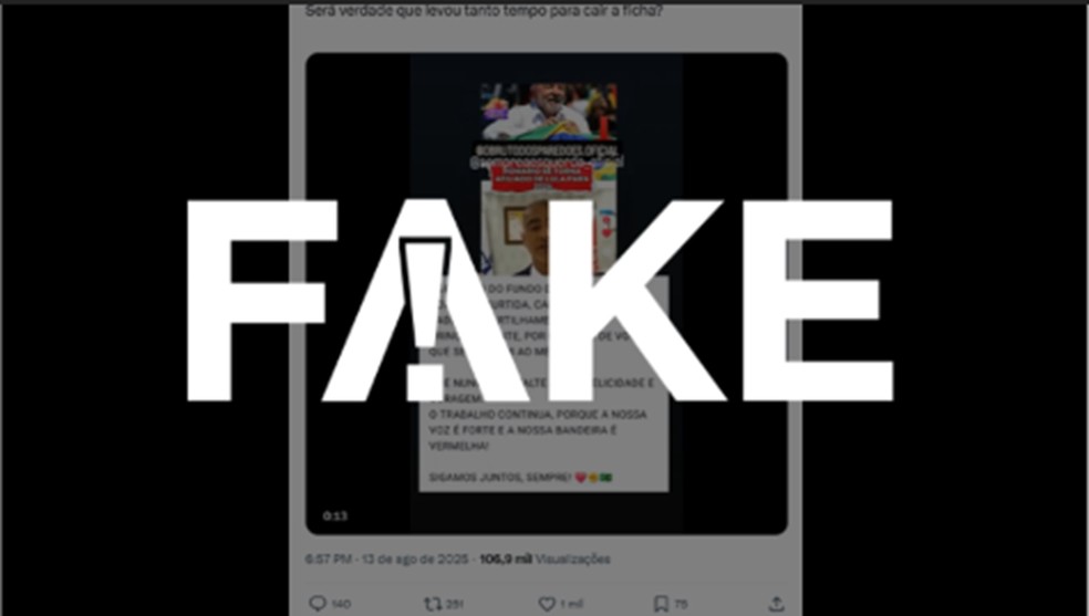 É #FAKE vídeo em que senador Romário declara apoio a Lula e Moraes — Foto: Reprodução