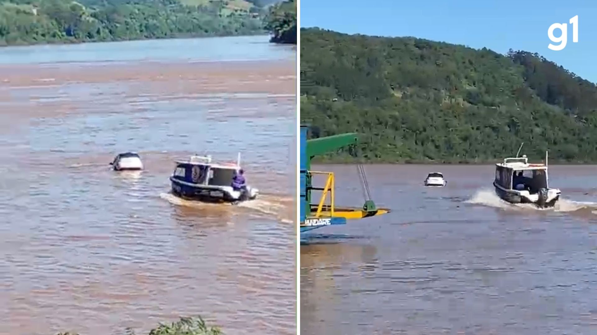 VÍDEO: carro cai de balsa e homem é resgatado do Rio Uruguai no RS