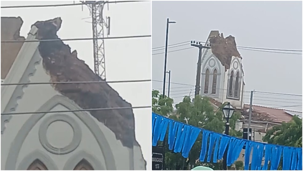 Parte de igreja desaba no Ceará durante forte chuva — Foto: Reprodução