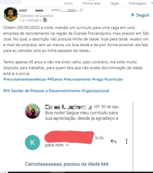 'Passou da idade kkk': Empresa que discriminou candidato por causa da idade pagará indenização em SC