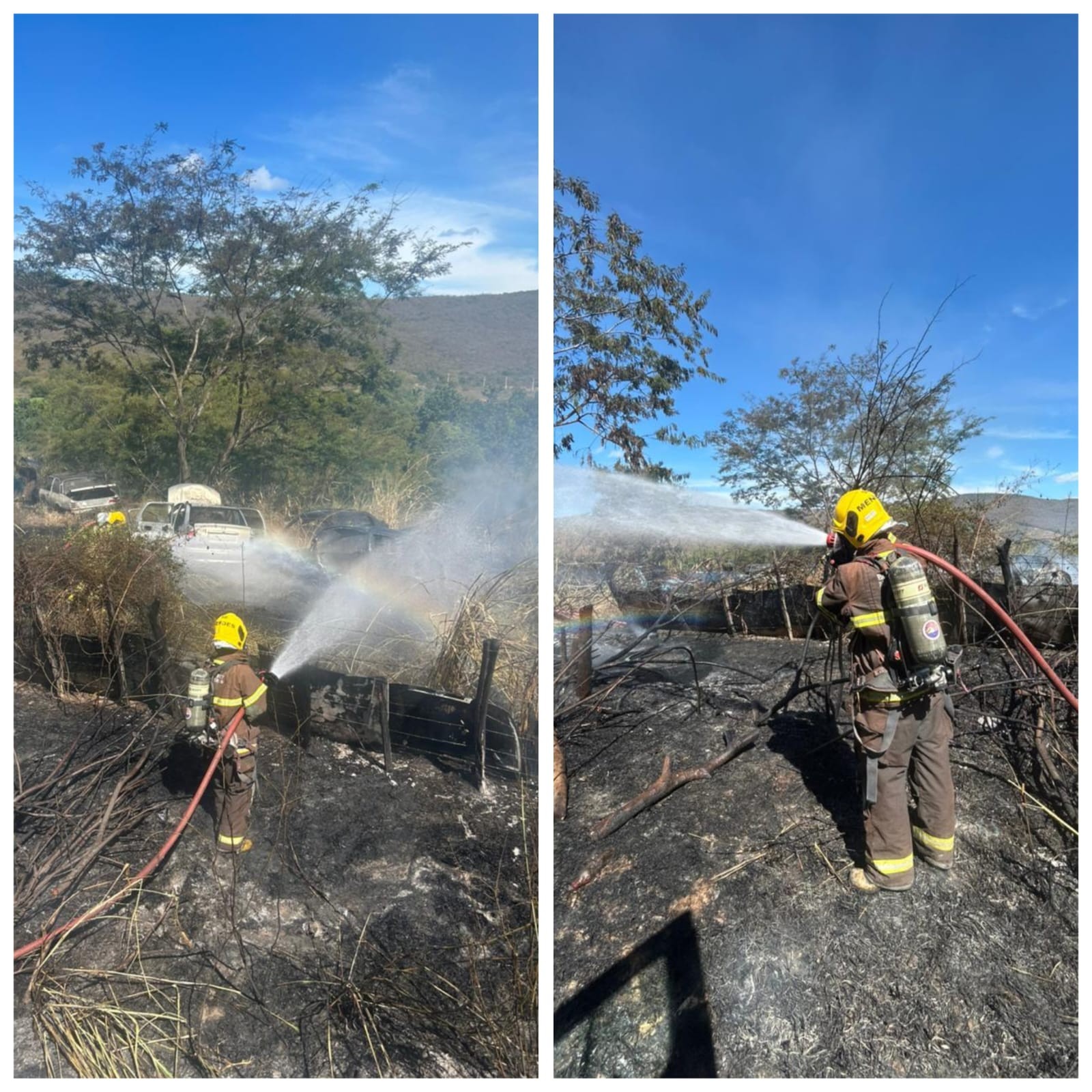 Incêndio em vegetação se espalha e atinge veículos às margens da BR-251 em Salinas