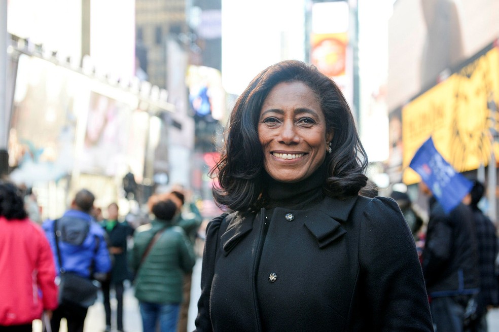 Glória Maria durante gravação do 'Globo Repórter' em Nova York em março de 2015 — Foto: Zé Paulo Cardeal/Globo/Arquivo