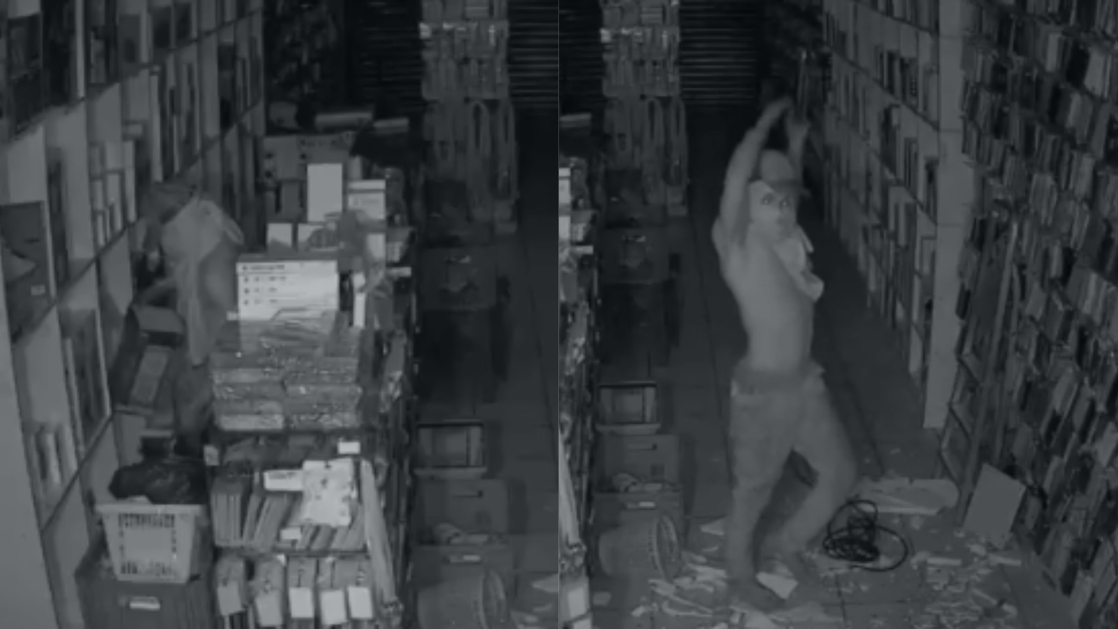 Suspeito abre buraco no teto, desce por corda e furta loja de eletrônicos no Piauí; vídeo
