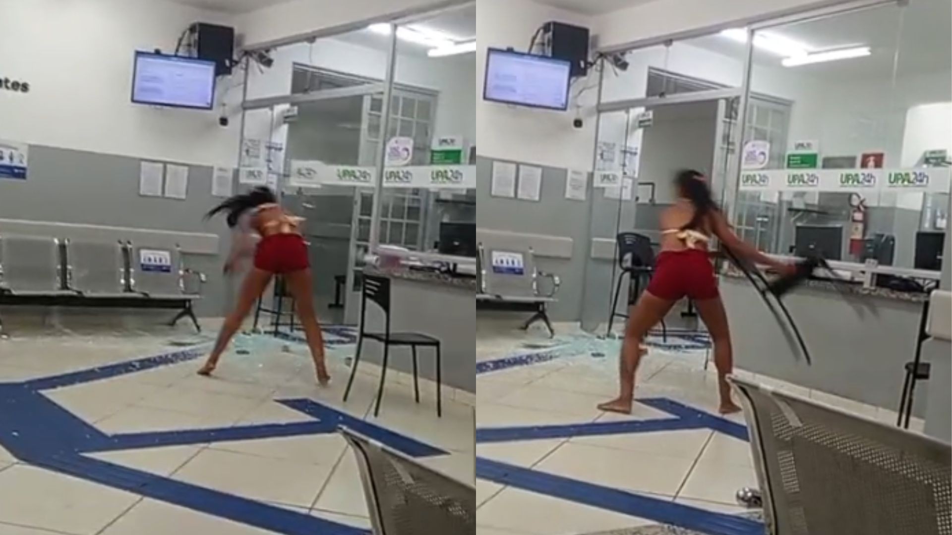 VÍDEO: Mulher quebra porta de UPA e joga objetos no chão enquanto aguardava atendimento em MG