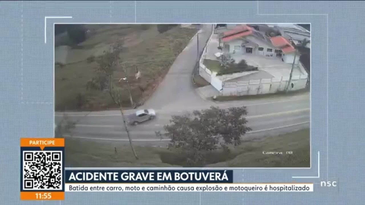 VÍDEO: motocicleta bate em carro e explode em rodovia após manobra de caminhonete em SC