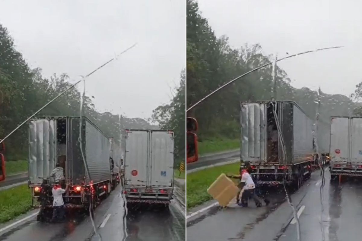 Criminosos saqueiam caminhão preso em congestionamento na Régis Bittencourt; vídeo mostra ação