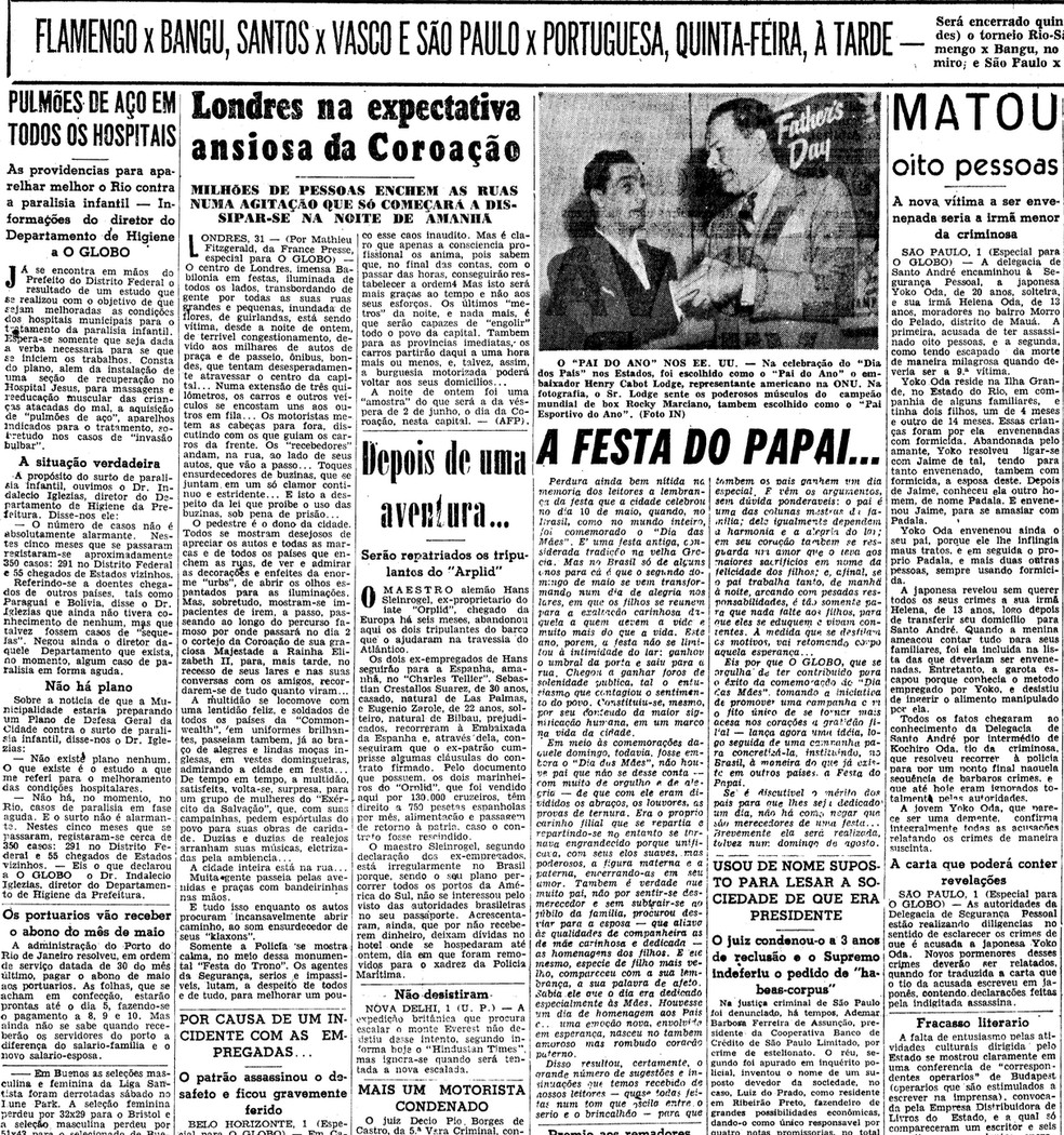 Jornal "O Globo" de 1º de junho de 1953, anunciando o "lançamento" do Dia dos Pais — Foto: Arquivo O Globo