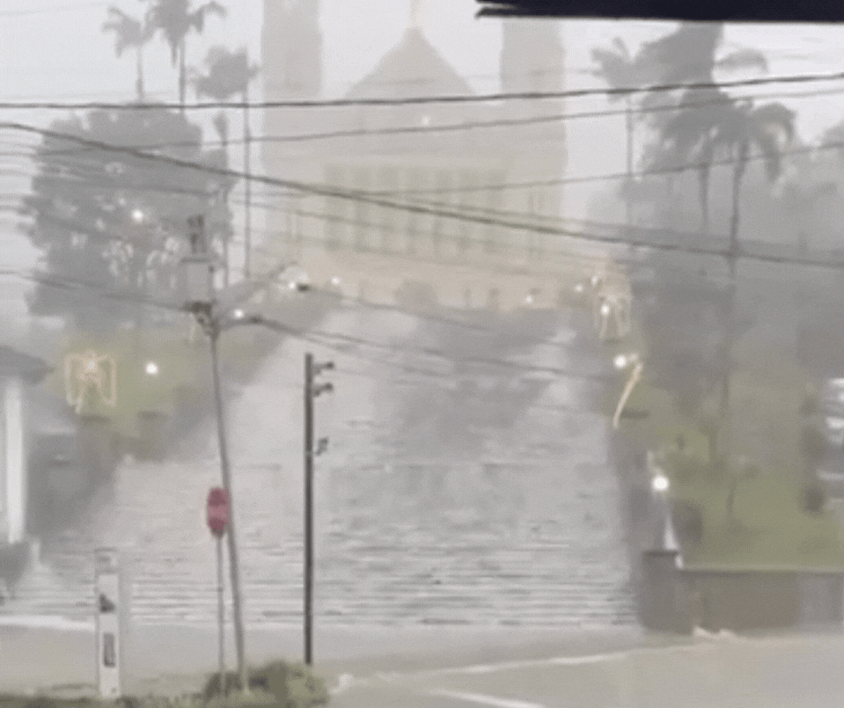 VÍDEO: Chuva forte transforma escadaria de igreja em ‘cachoeira’ em cidade de SC