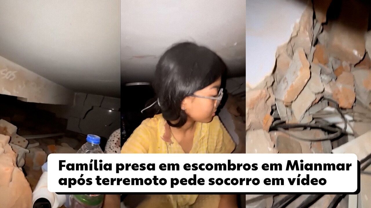 Terremoto em Mianmar: família presa em escombros após terremoto pede socorro em VÍDEO